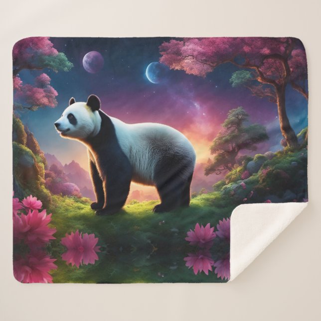 Cobertor Sherpa Panda em um Jardim Fantástico (Frente (Horizontal))