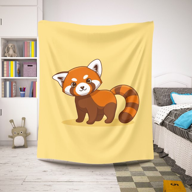 Cobertor Sherpa Panda Vermelho Fofo em Amarelo (Criador carregado)