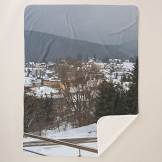 Cobertor Sherpa Panorama da Aldeia de Inverno - Paisagem Rural Rom