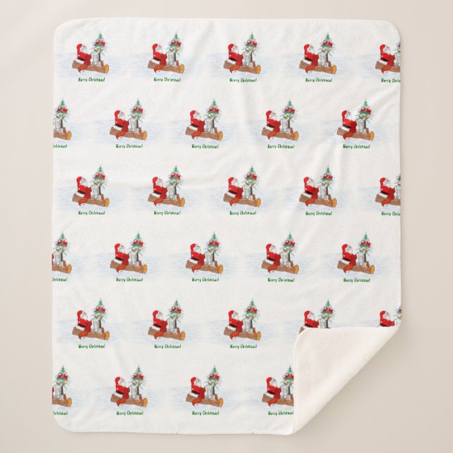 Cobertor Sherpa Papai Noel com Raposa e Esquilo do Coelho (Frente)