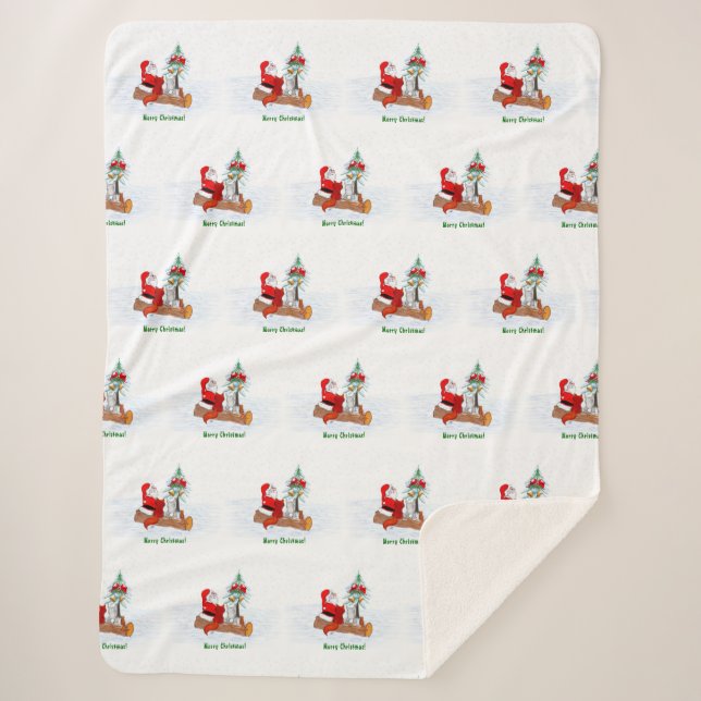 Cobertor Sherpa Papai Noel com Raposa e Esquilo do Coelho (Frente)