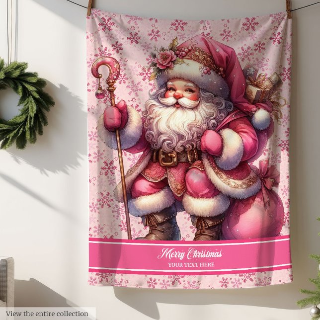 Cobertor Sherpa Papais noeis Pinkmas Meninas em Branco Personaliza (Pinkmas Santa Blanket Girls Personalized Cozy Throw)