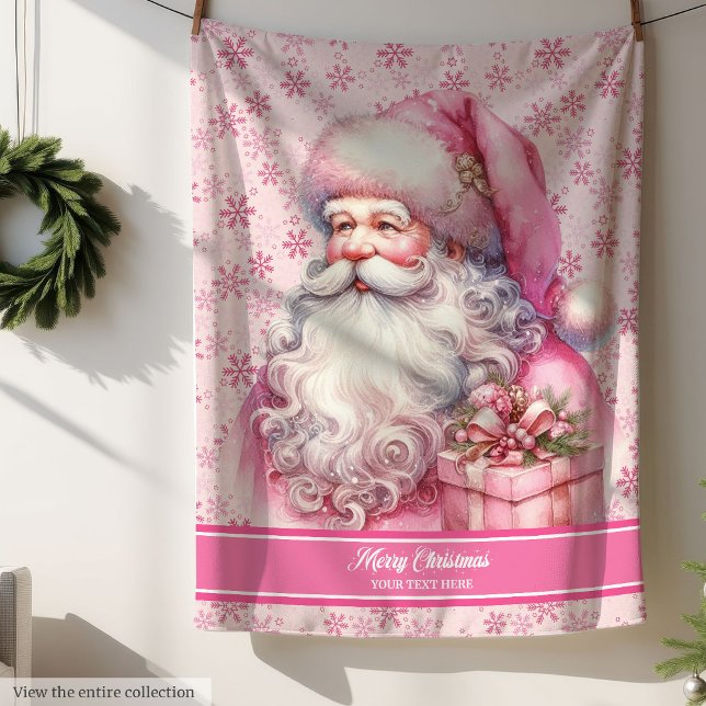 Cobertor Sherpa Papais noeis rosa personalizados Meninas em branco (Personalized Pink Santa Girls Blanket Christmas Cozy)