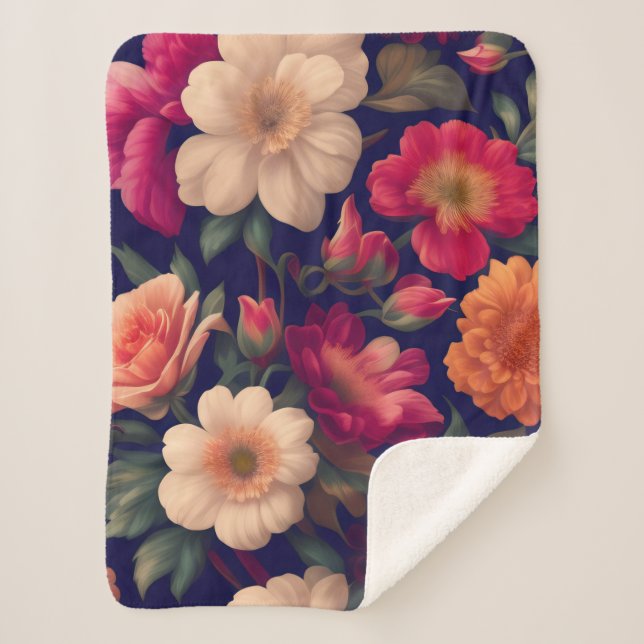 Cobertor Sherpa Papel de parede com padrão floral (Frente)