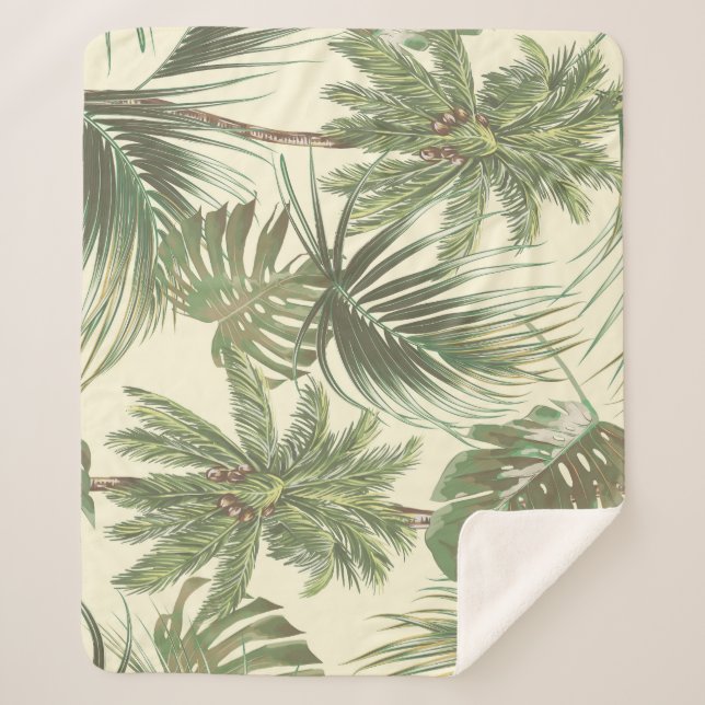 Cobertor Sherpa Papel de parede de folhas tropicais (Frente)