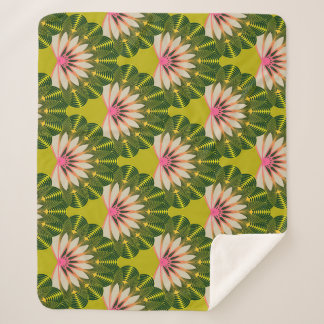 Cobertor Sherpa Papel de parede de lótus estilizado: rosa, verde.