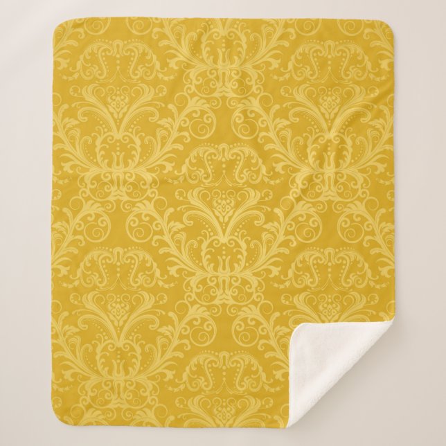 Cobertor Sherpa Papel de parede floral de ouro sem costura de luxo (Frente)