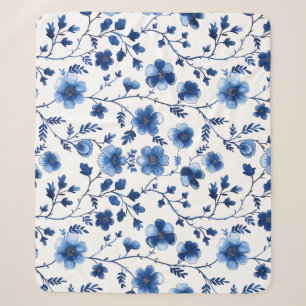 Cobertor Sherpa Papel de seda com padrões florais azuis French Cot