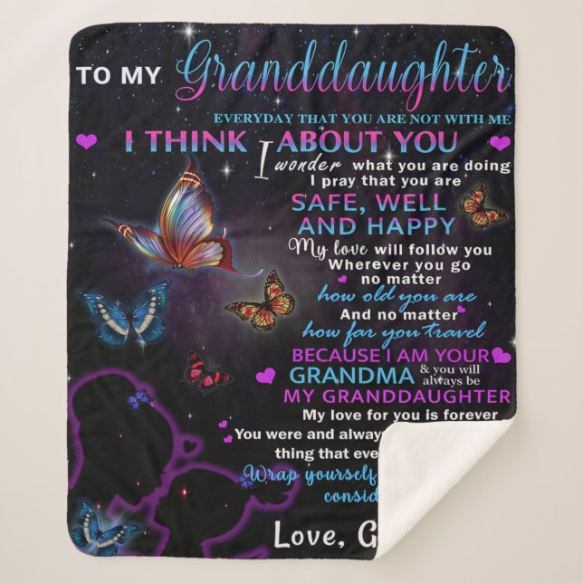 Cobertor Sherpa Para a minha neta Butterflies Aniversário, Dotada  (Frente)