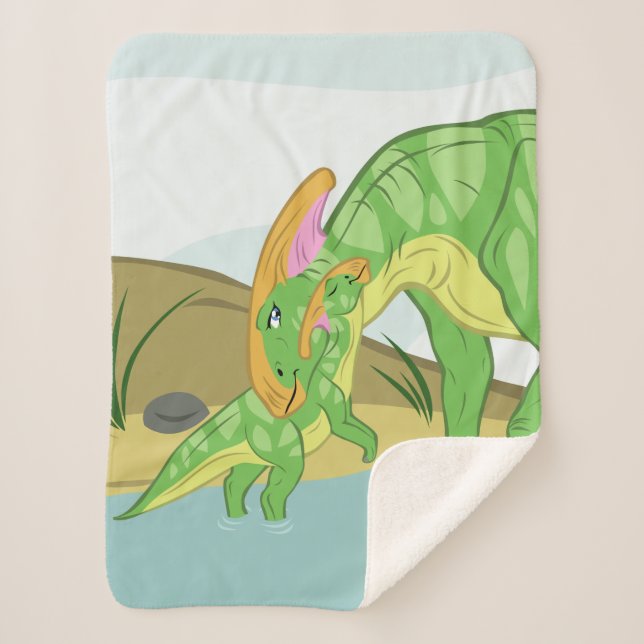 Cobertor Sherpa Parasaurolophus Mãe e Bebê (Frente)