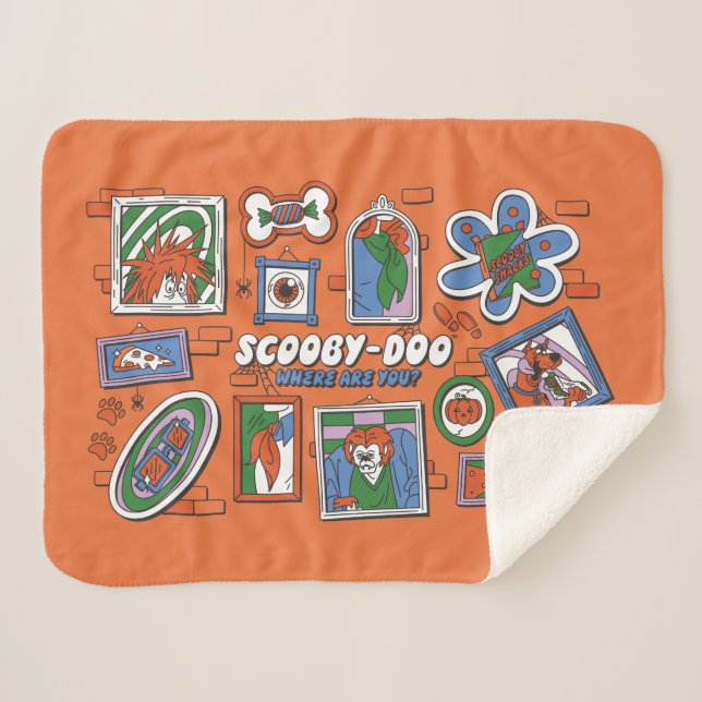 Cobertor Sherpa Parede de Quadros de Halloween do Scooby-Doo (Frente (Horizontal))