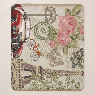 Cobertor Sherpa Paris Vintage: Estilo do Cartão-Postal