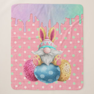 Cobertor Sherpa Páscoa Gnomo Ovos Polkadot Colagem
