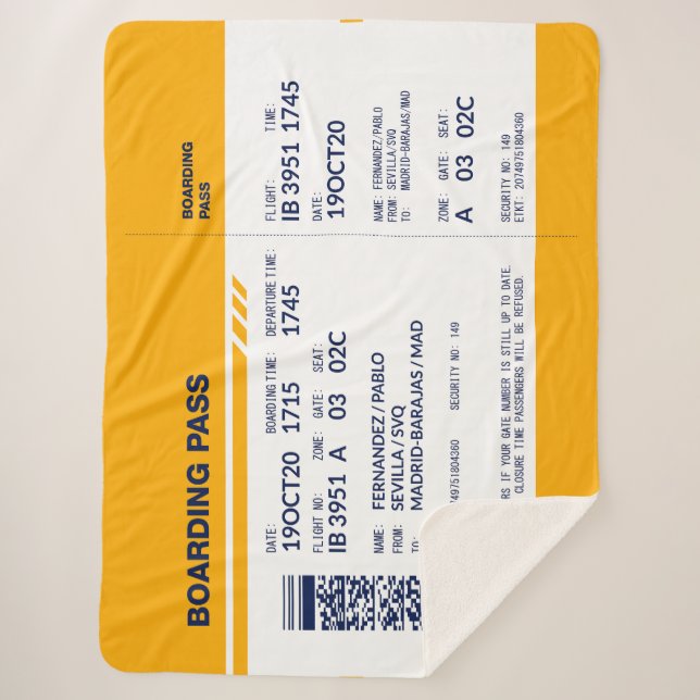 Cobertor Sherpa Passagem de embarque - Amarelo (Frente)