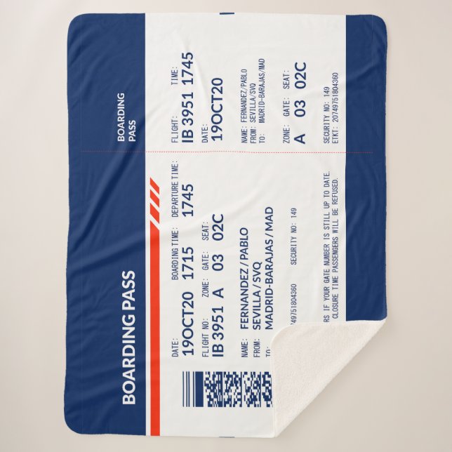 Cobertor Sherpa Passagem de embarque - Azul e Vermelho (Frente)