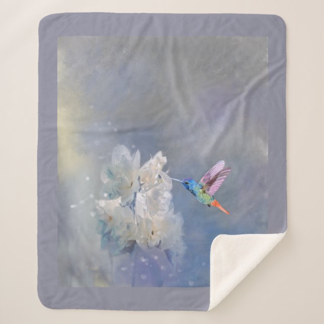 Cobertor Sherpa Pássaro Flor Branco do Hummingbird (Frente)
