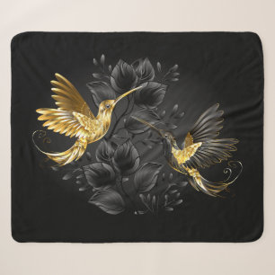 Cobertor Sherpa Pássaro Humino Negro e Dourado