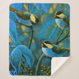 Cobertor Sherpa Pássaros azuis amarelos pequenos    