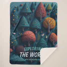 Cobertor Sherpa Pássaros da floresta fantasia editáveis e árvores