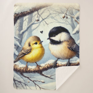 Cobertor Sherpa Pássaros de amor em um decoro de inverno congelado