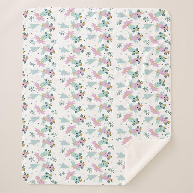 Cobertor Sherpa Pássaros de inverno Árvores de Natal (Frente)