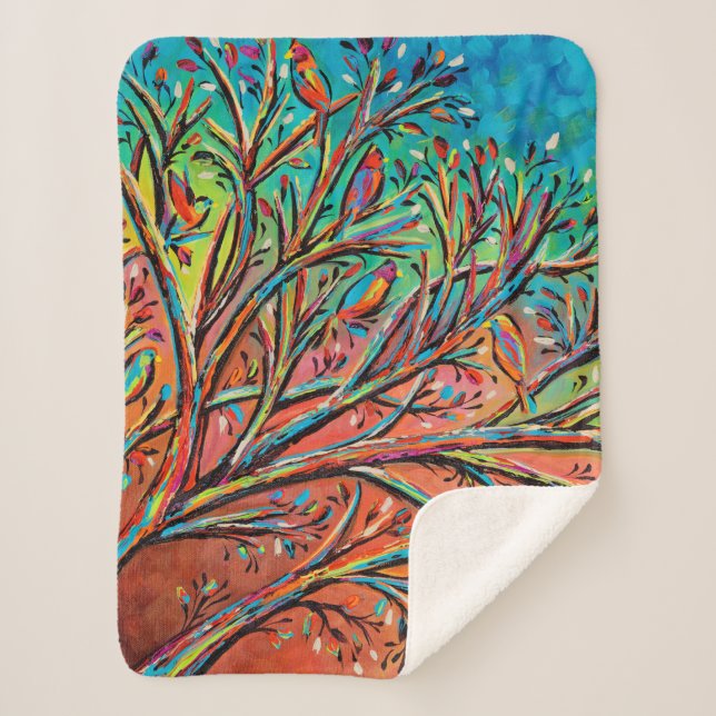 Cobertor Sherpa Pássaros do Árvore do Sol II (Frente)