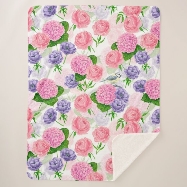 Cobertor Sherpa Pássaros e flores (Frente)