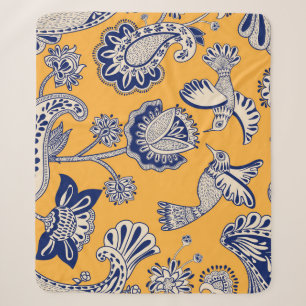Cobertor Sherpa Pássaros Paisley Flores Padrão de Vintagem