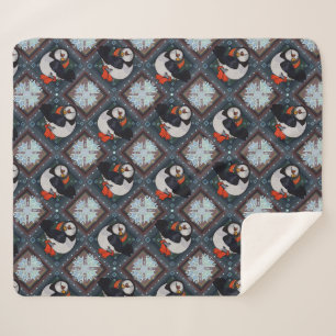 Cobertor Sherpa Pássaros Puffin Bonitos Padrão de inverno