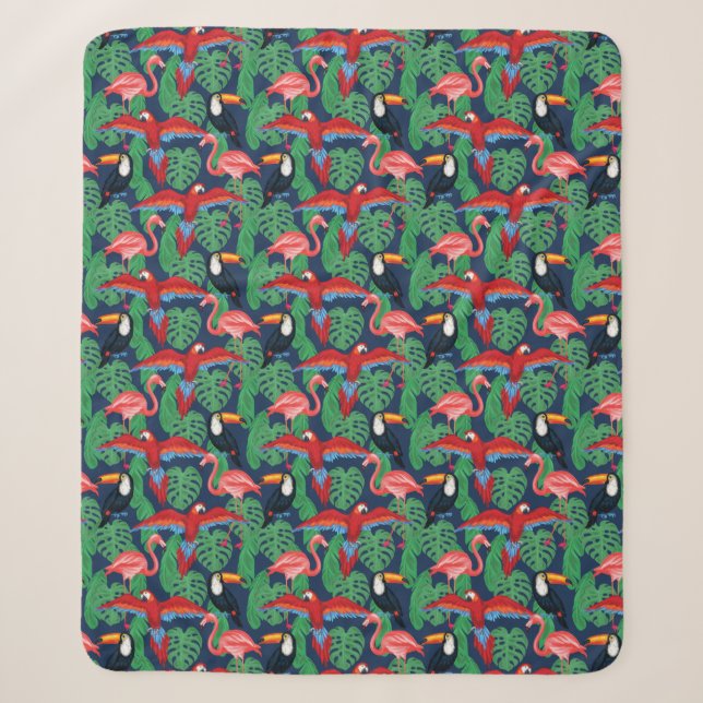 Cobertor Sherpa Pássaros tropicais em cores brilhantes (Frente)