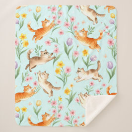 Cobertor Sherpa Passeio pelo Jardim de Primavera – Gatos Divertido