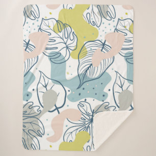 Cobertor Sherpa Pastel coloração Folhas de palma e formas orgânica