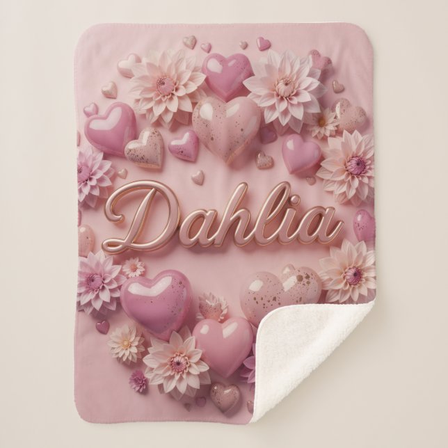 Cobertor Sherpa Pastel Dahlia Bloom Art with Hearts (Frente)
