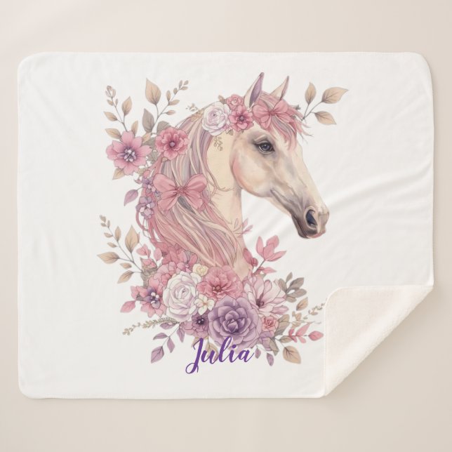 Cobertor Sherpa Pastel de Cavalos para Meninas (Frente (Horizontal))