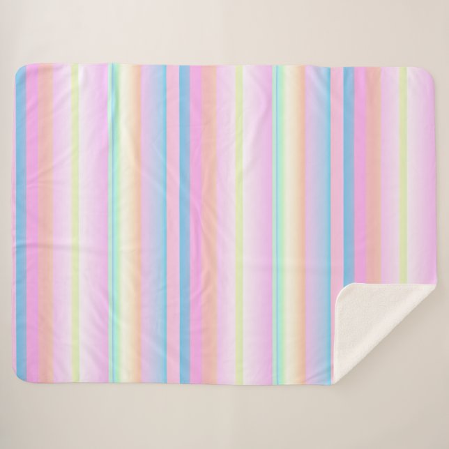 Cobertor Sherpa Pastel de cores bonitas listradas (Frente (Horizontal))