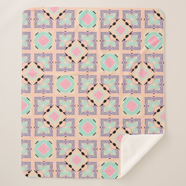 Cobertor Sherpa Pastel Geometric Tile Pattern | Pink Mint Purple  (Frente)