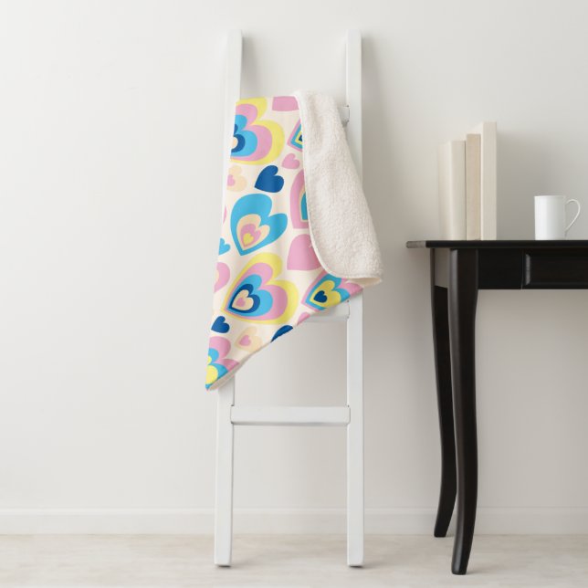 Cobertor Sherpa Pastel Hearts. (In Situ)