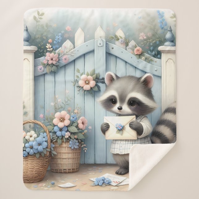 Cobertor Sherpa Pastel Raccoon Letter Garden (Frente)