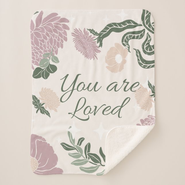 Cobertor Sherpa Pastel Selvagens Rosa e verde Você é amado (Frente)