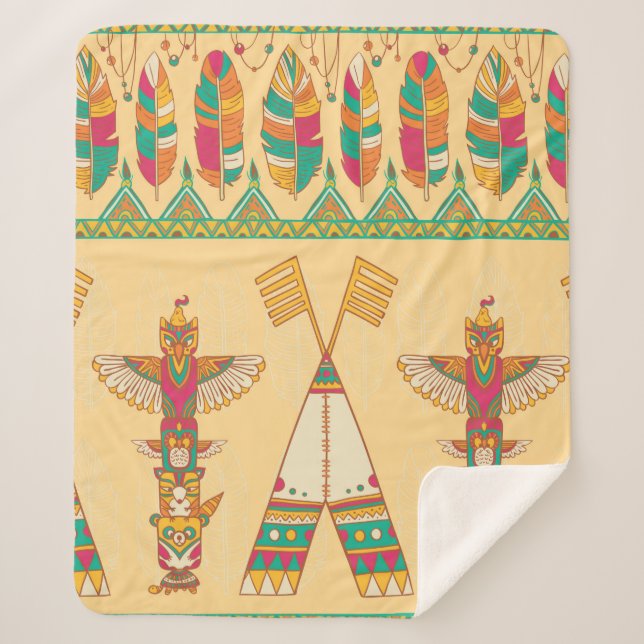 Cobertor Sherpa Pat sem descontinuidades decorativas do indígenas  (Frente)