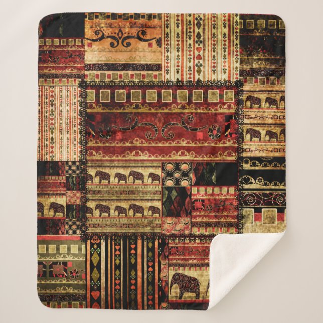 Cobertor Sherpa Patchwork african standard grunge impressão (Frente)