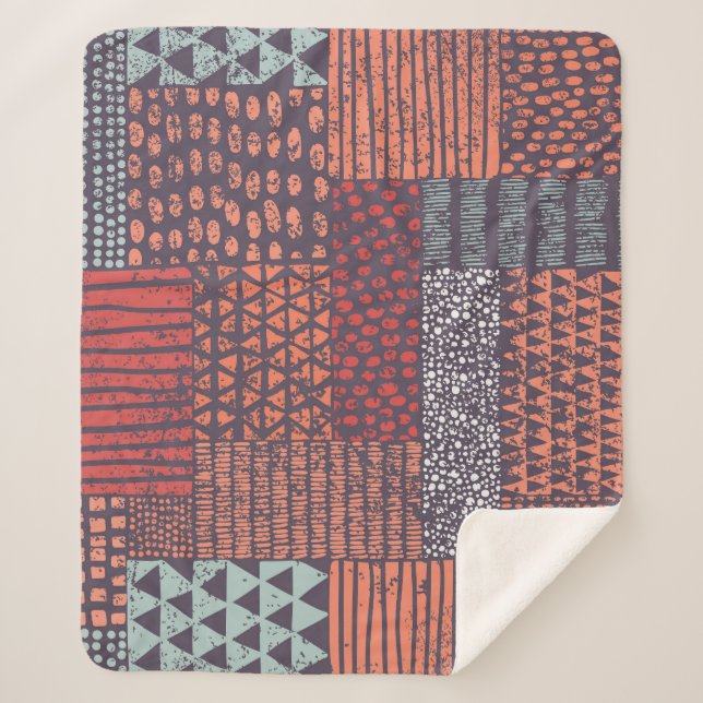Cobertor Sherpa Patchwork boêmia: design sem costura desenhada à m (Frente)