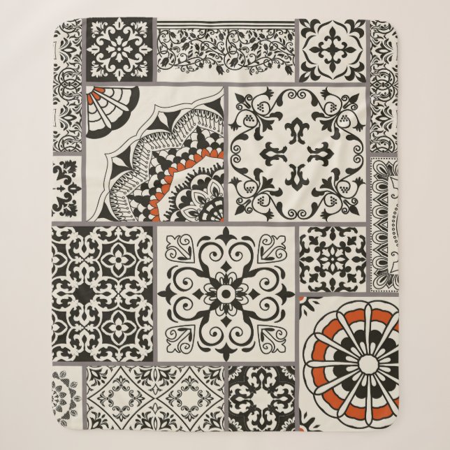 Cobertor Sherpa Patchwork de Azulejos Majolica Árabe do Islã (Frente)