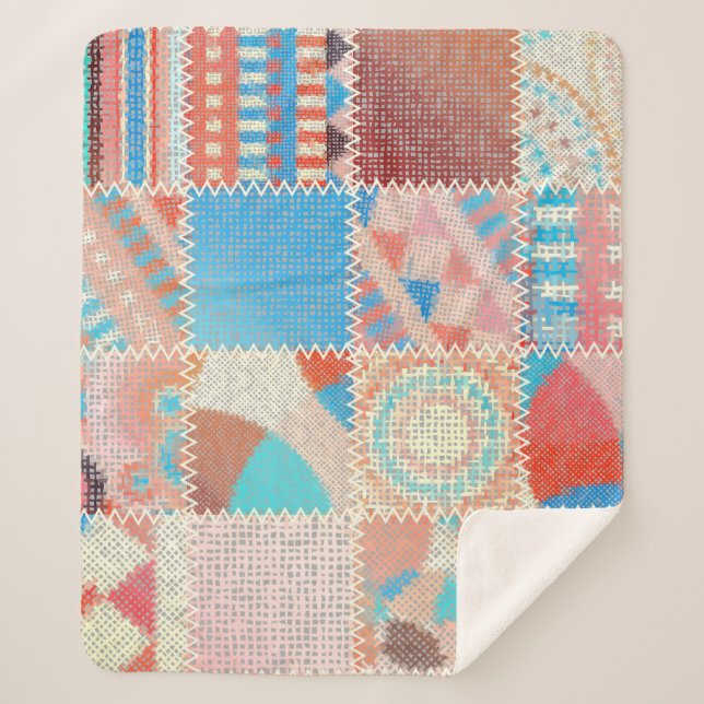 Cobertor Sherpa Patchwork de Canvas bruta: padrão de vinheta textu (Frente)