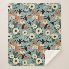 Cobertor Sherpa Patchwork Floral Halloween Bats & Floween