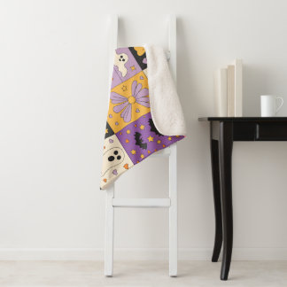 Cobertor Sherpa Patchwork Patterno Halloween - Quadrados Festivos