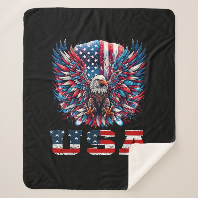 Cobertor Sherpa Patriotic Eagle USA Flag (Frente)
