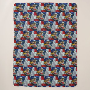 Cobertor Sherpa Patriótica Americana Flag Bald Eagle Wolf