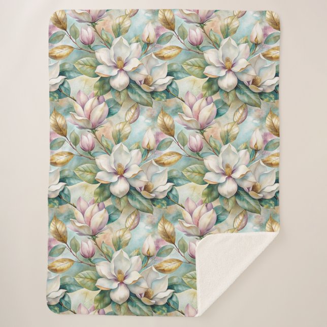 Cobertor Sherpa Pattern Elegant Magnolia Flowers (Frente)
