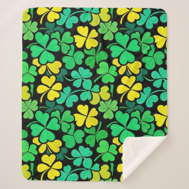Cobertor Sherpa Pattern St. Patrick's Day Clovers (Frente)